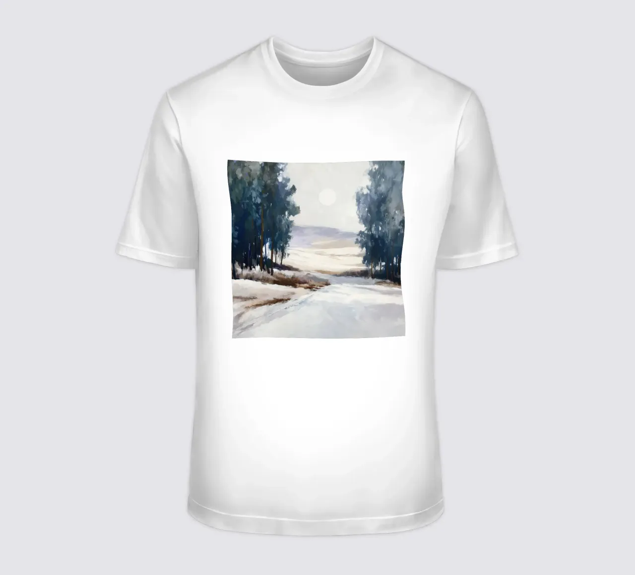 Winter Landscape with Snowy Fields - Tall Trees and Pale Sun t-shirt da Dune