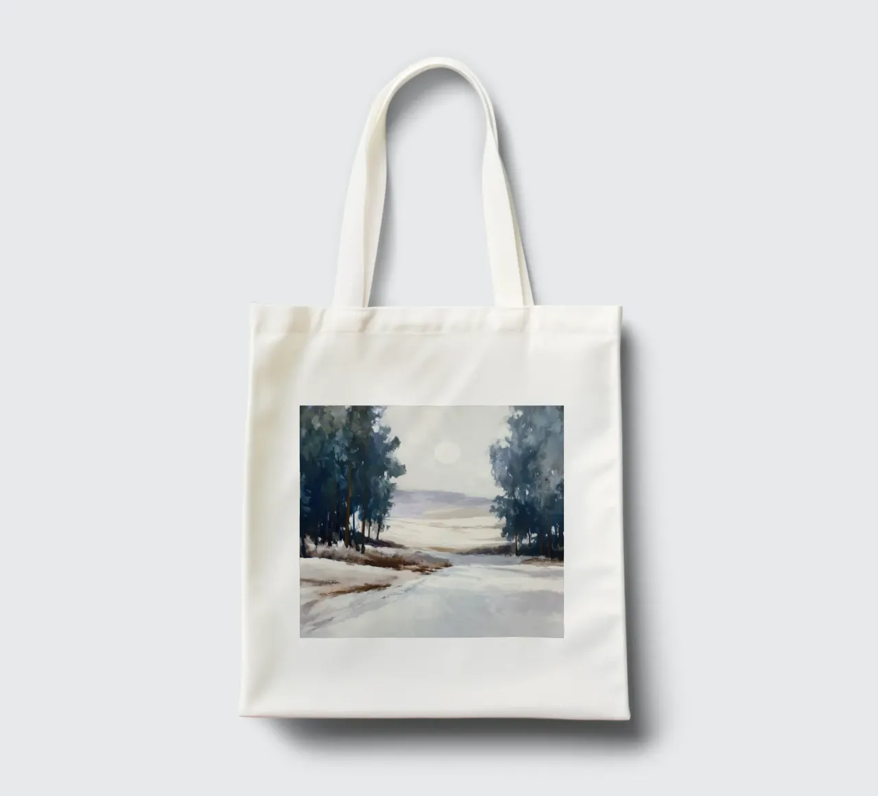 Winter Landscape with Snowy Fields - Tall Trees and Pale Sun borsa in juta da Dune
