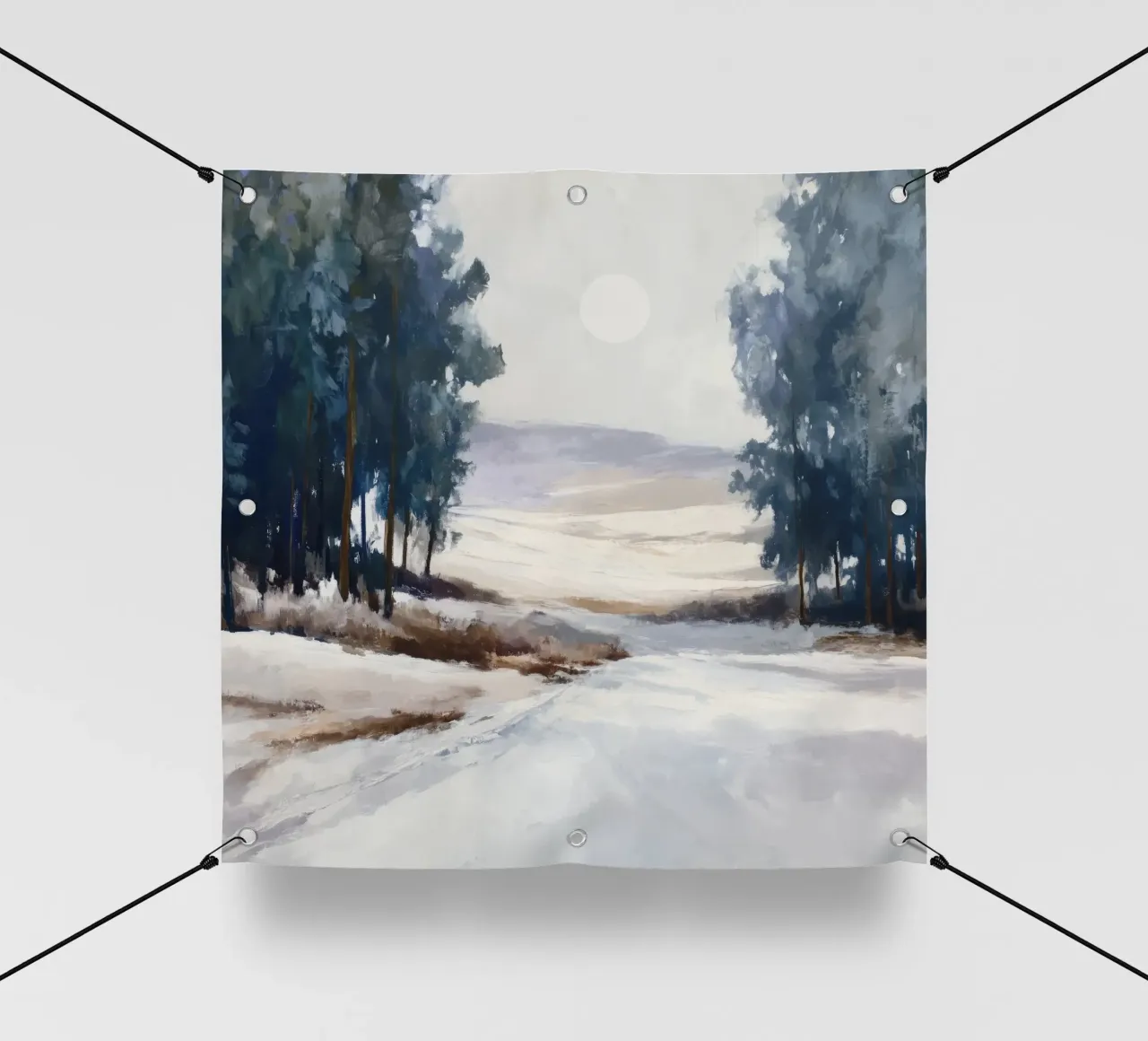Winter Landscape with Snowy Fields - Tall Trees and Pale Sun telo in pvc da Dune