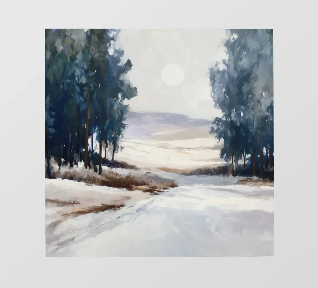 Winter Landscape with Snowy Fields - Tall Trees and Pale Sun telo in pvc da Dune
