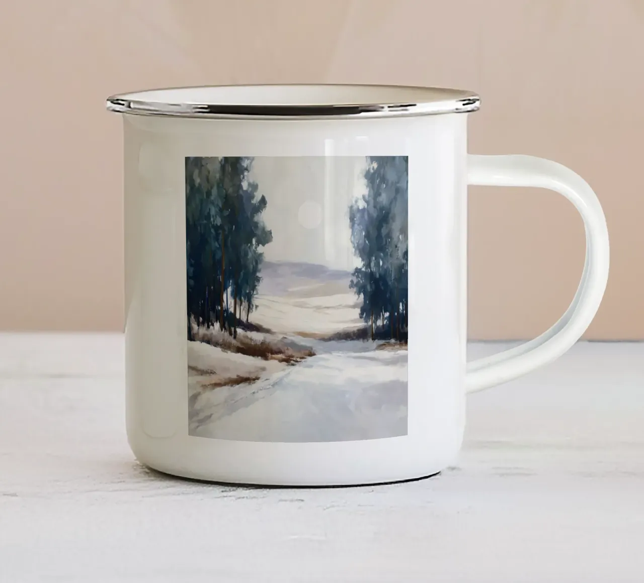 Winter Landscape with Snowy Fields - Tall Trees and Pale Sun tazza in smalto da Dune