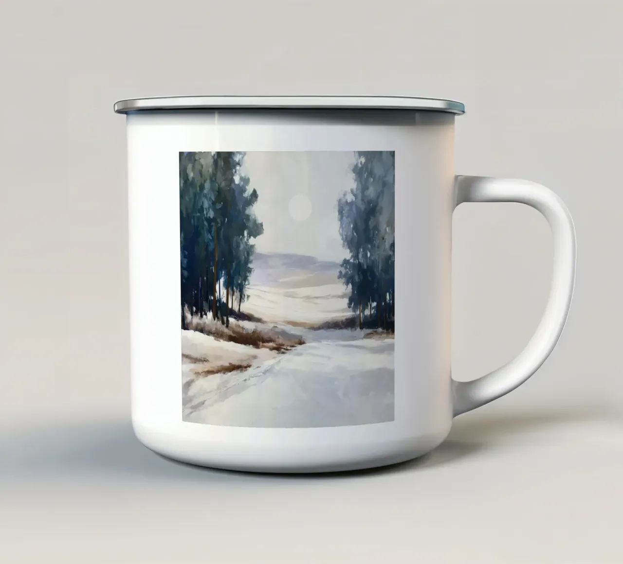 Winter Landscape with Snowy Fields - Tall Trees and Pale Sun tazza in smalto da Dune