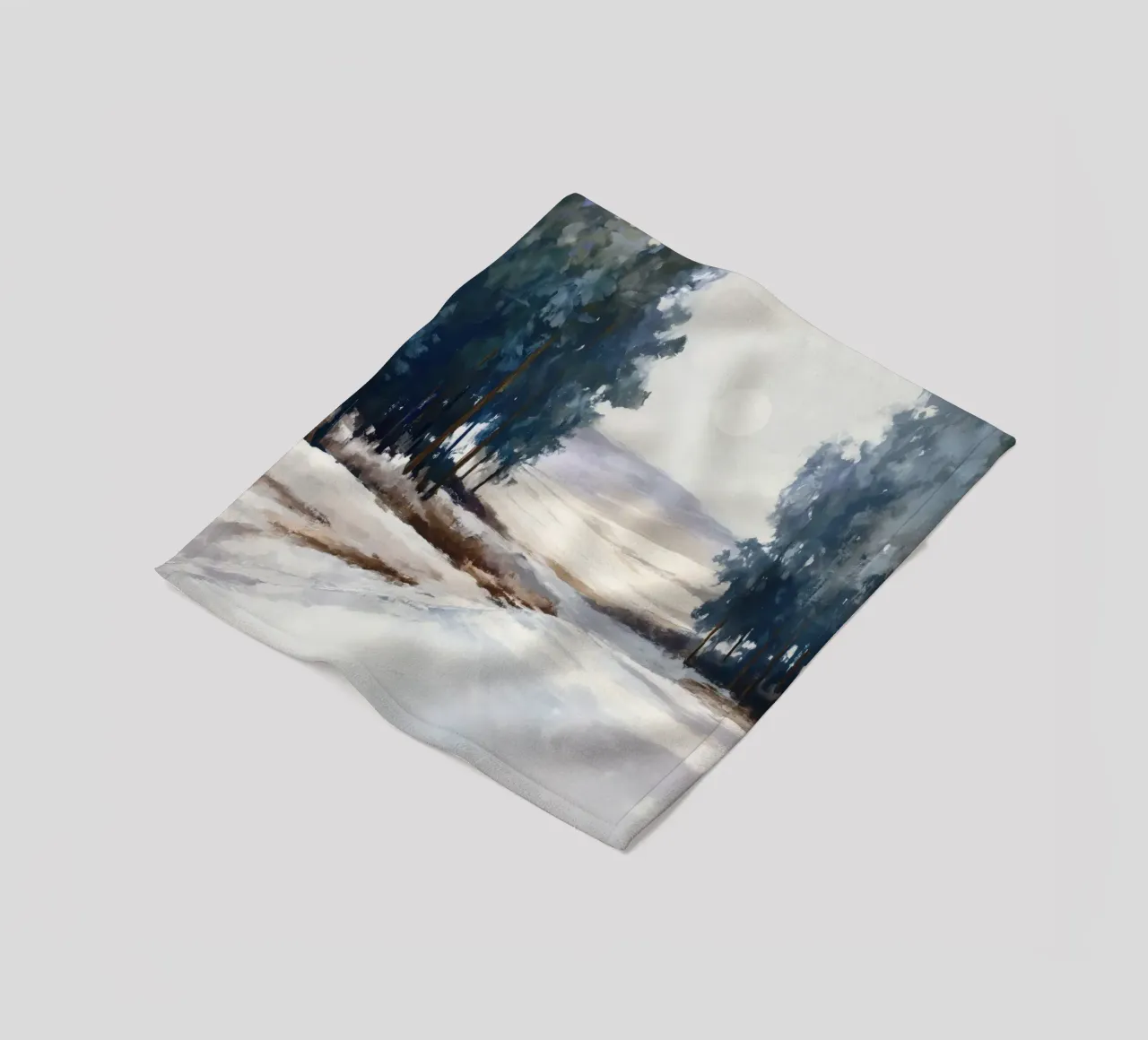 Winter Landscape with Snowy Fields - Tall Trees and Pale Sun coperta in pile da Dune