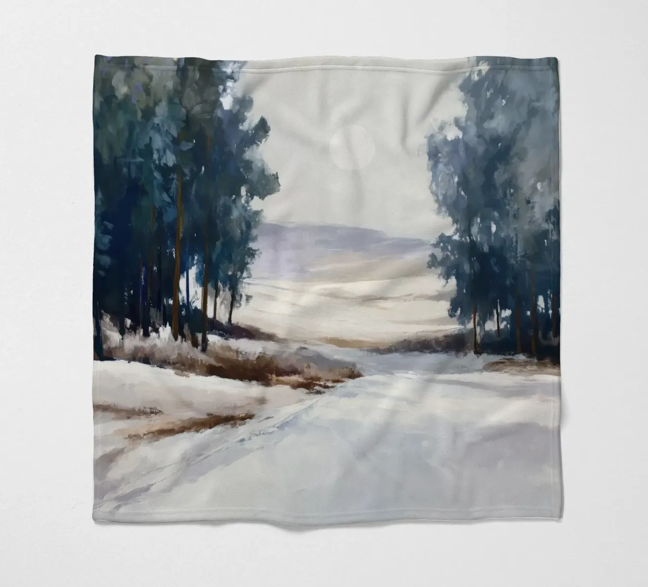 Winter Landscape with Snowy Fields - Tall Trees and Pale Sun coperta in pile da Dune