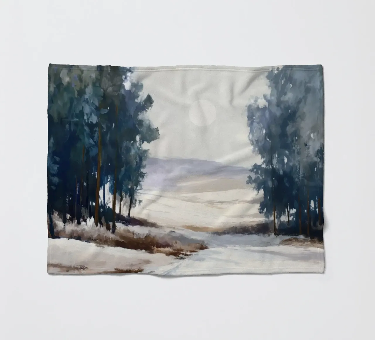 Winter Landscape with Snowy Fields - Tall Trees and Pale Sun coperta in pile da Dune