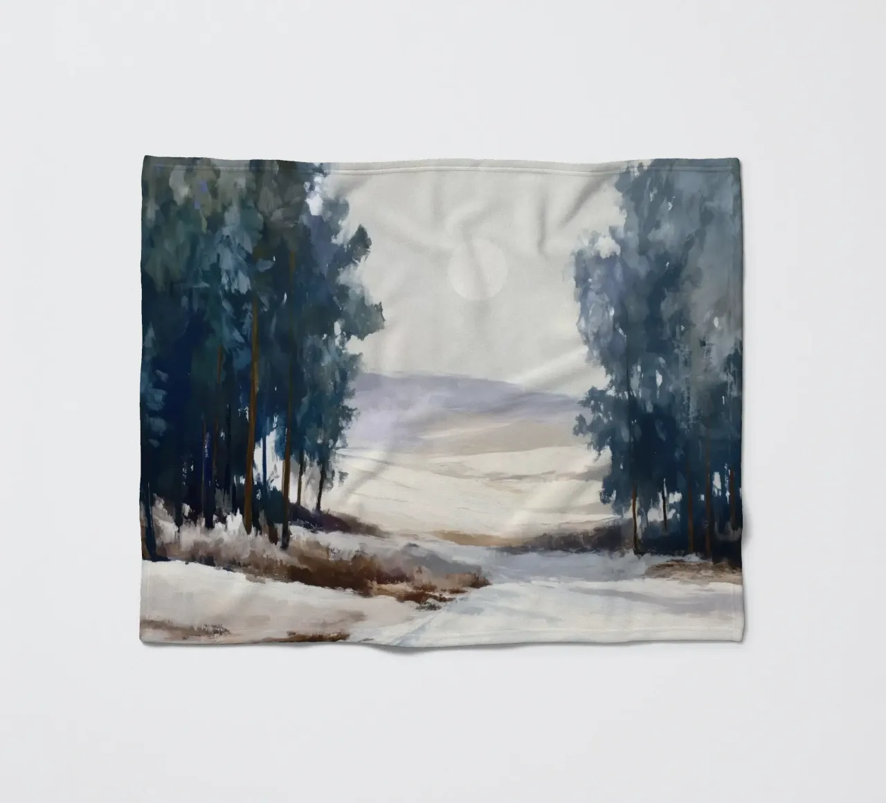 Winter Landscape with Snowy Fields - Tall Trees and Pale Sun coperta in pile da Dune