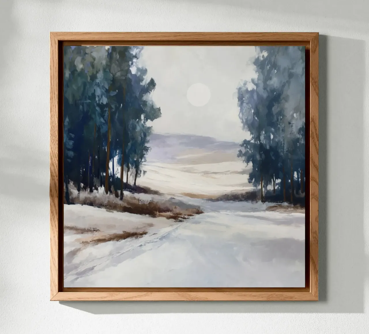 Winter Landscape with Snowy Fields - Tall Trees and Pale Sun alluminio dibond da Dune