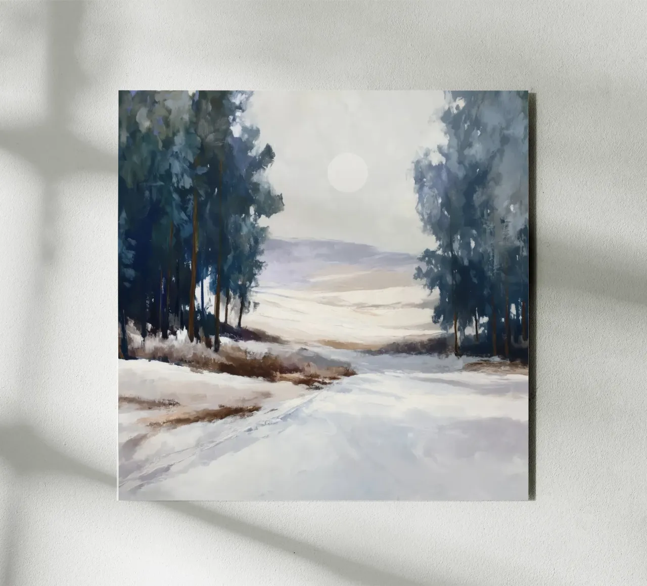 Winter Landscape with Snowy Fields - Tall Trees and Pale Sun alluminio dibond da Dune