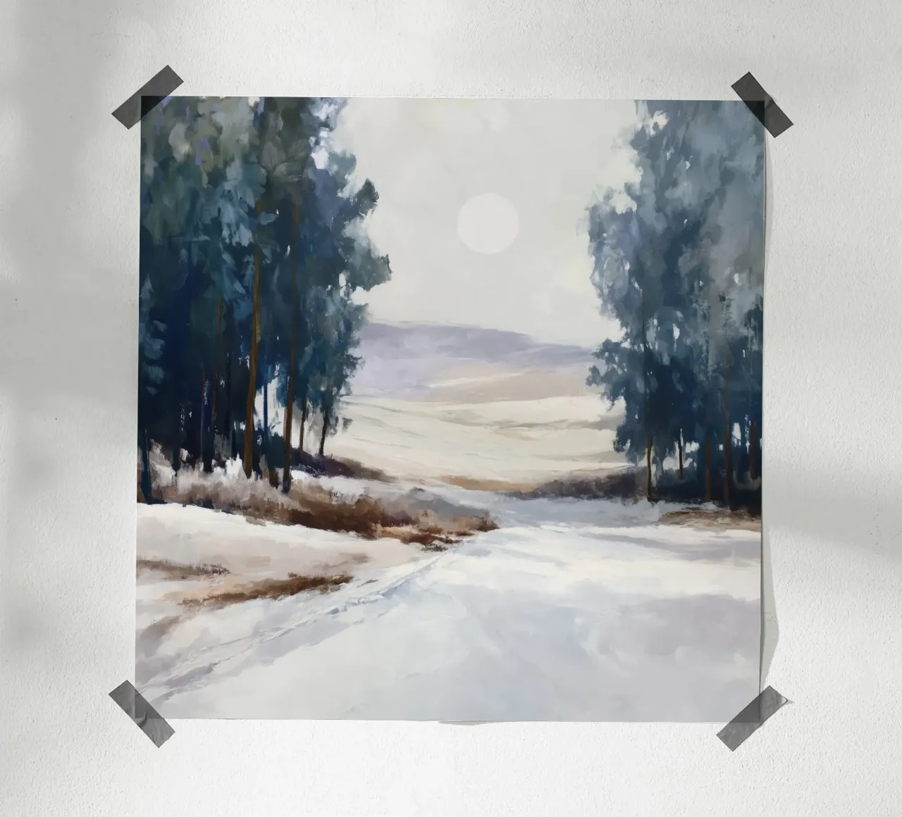 Winter Landscape with Snowy Fields - Tall Trees and Pale Sun carta hahnemühle da Dune