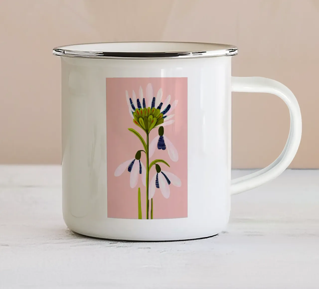 Snowdrop Trio on Blush Pink tazza in smalto da Flow Line