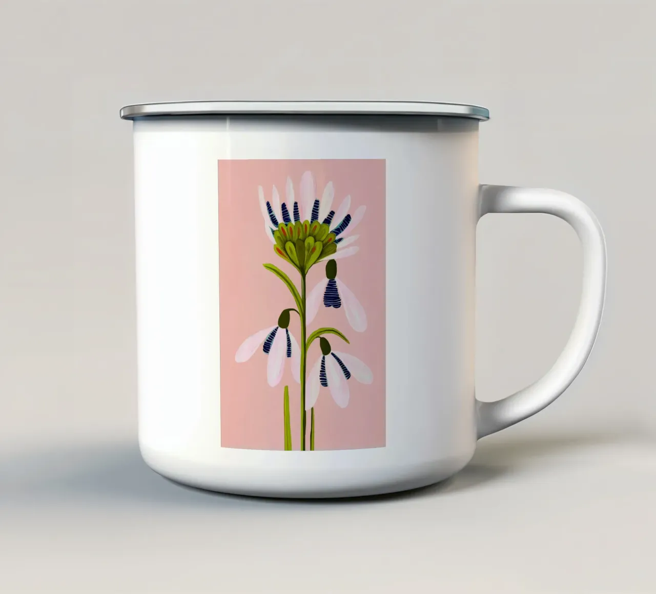 Snowdrop Trio on Blush Pink tazza in smalto da Flow Line