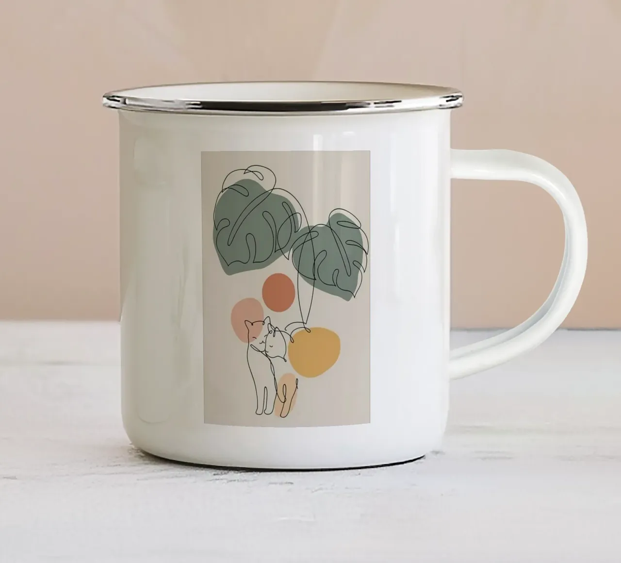couple cat line with branch tazza in smalto da andern