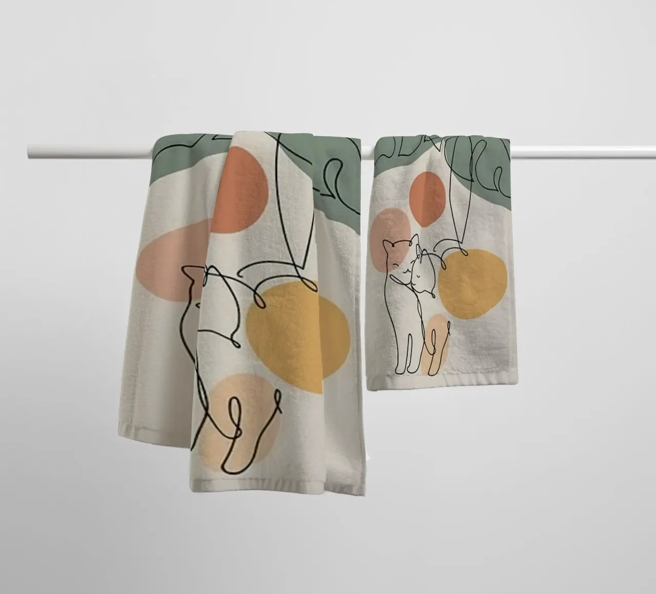couple cat line with branch asciugamano da bagno da andern