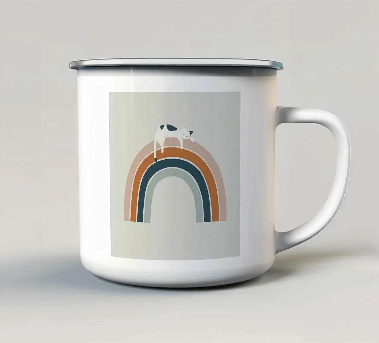 cat on the rainbow tazza in smalto da matthen