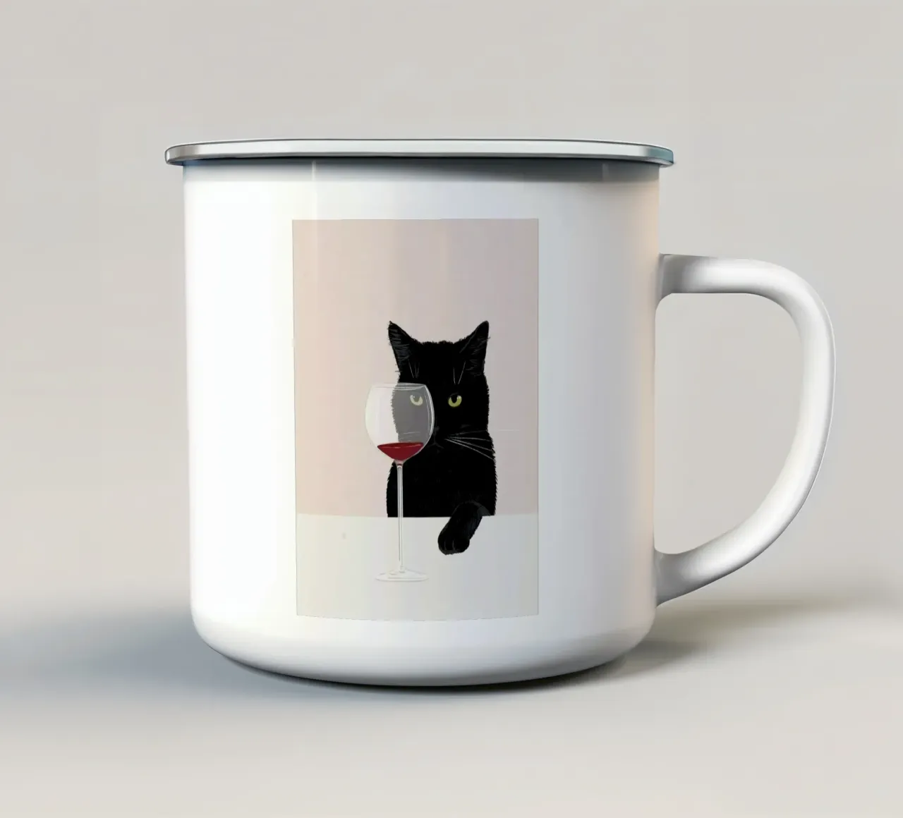 cat with wine cup tazza in smalto da andern