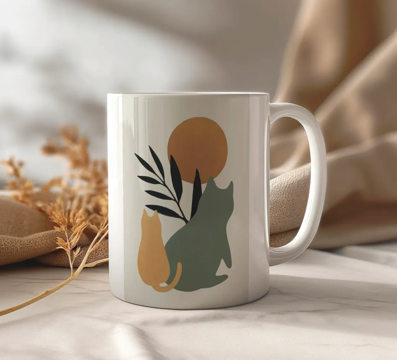 cat colorful with branch sun tazza in ceramica da andern