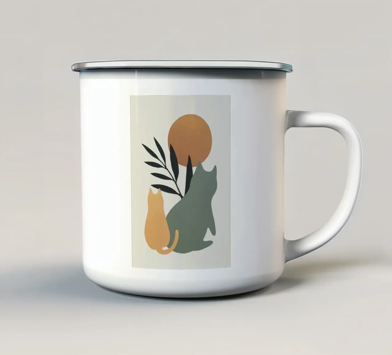 cat colorful with branch sun tazza in smalto da andern