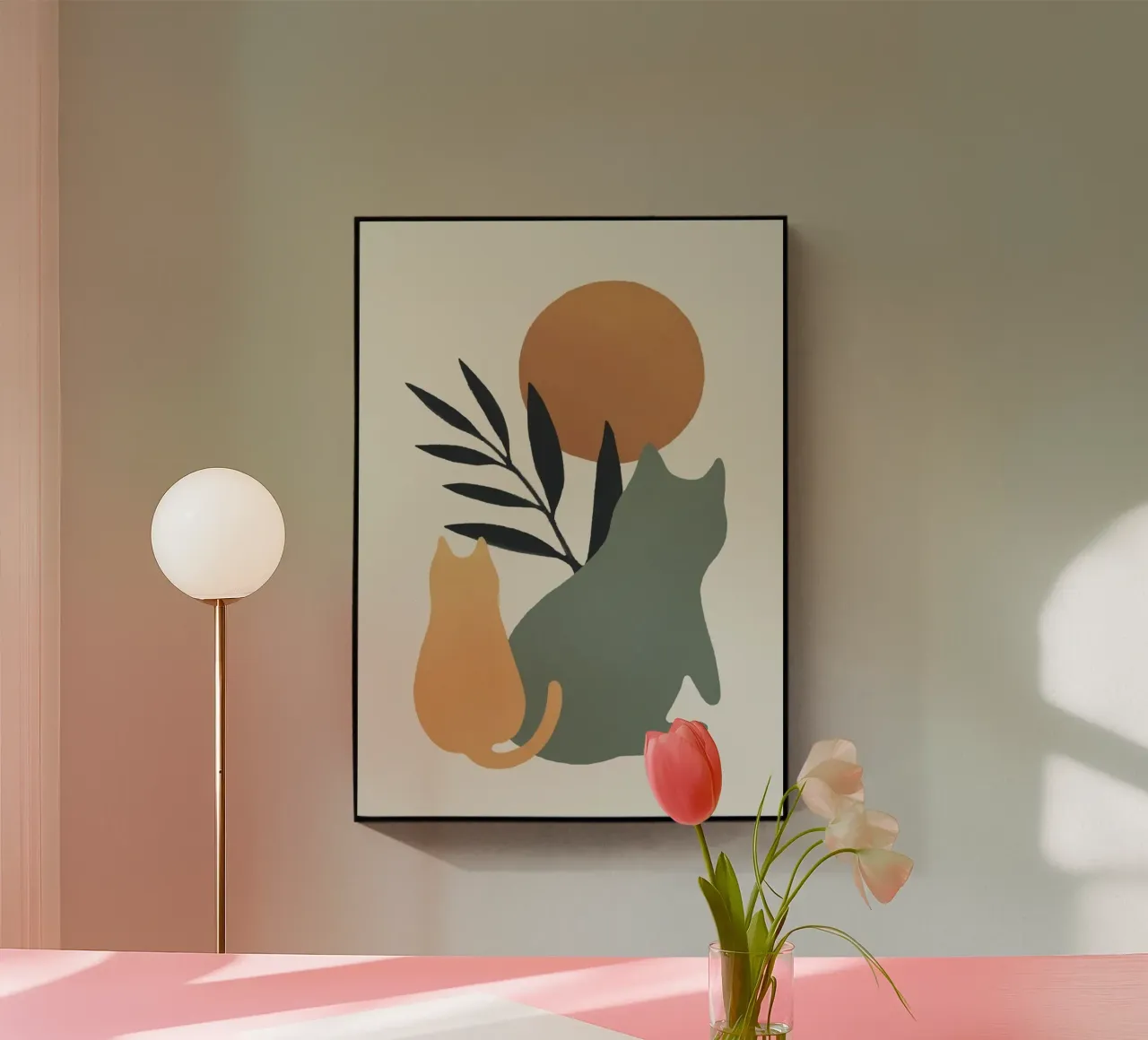 cat colorful with branch sun plexiglass da andern