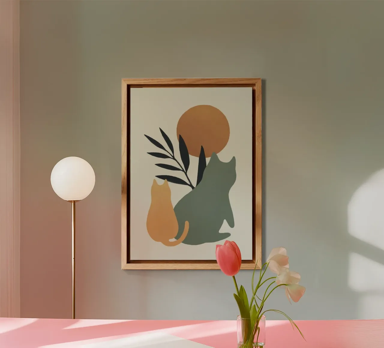 cat colorful with branch sun alluminio dibond da andern