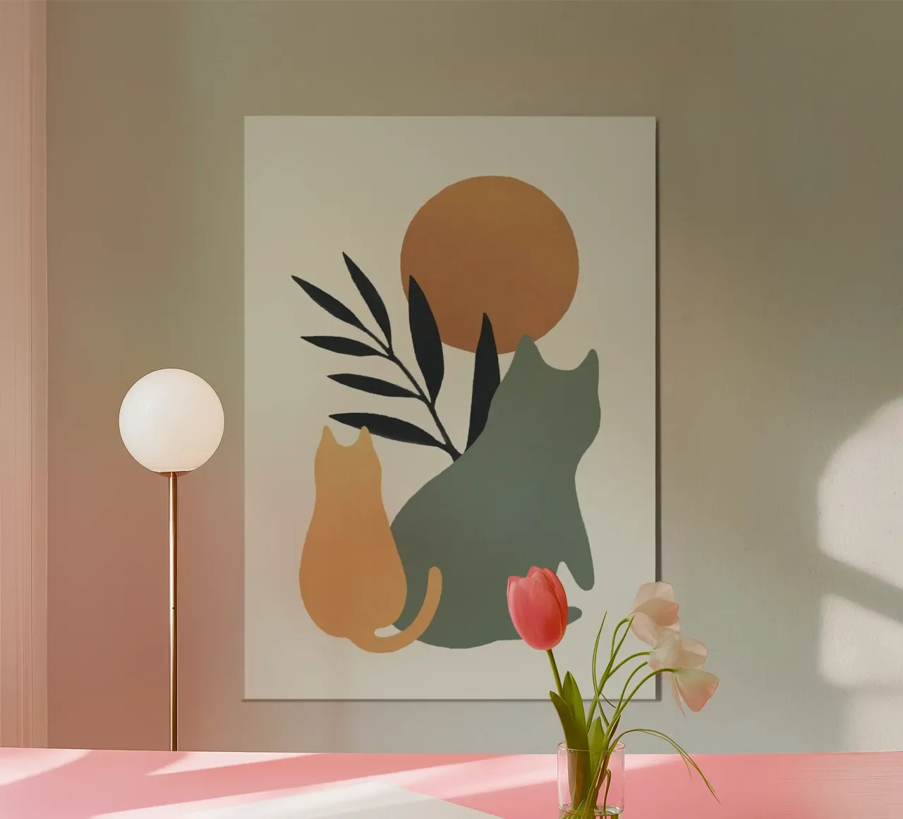 cat colorful with branch sun alluminio dibond da andern