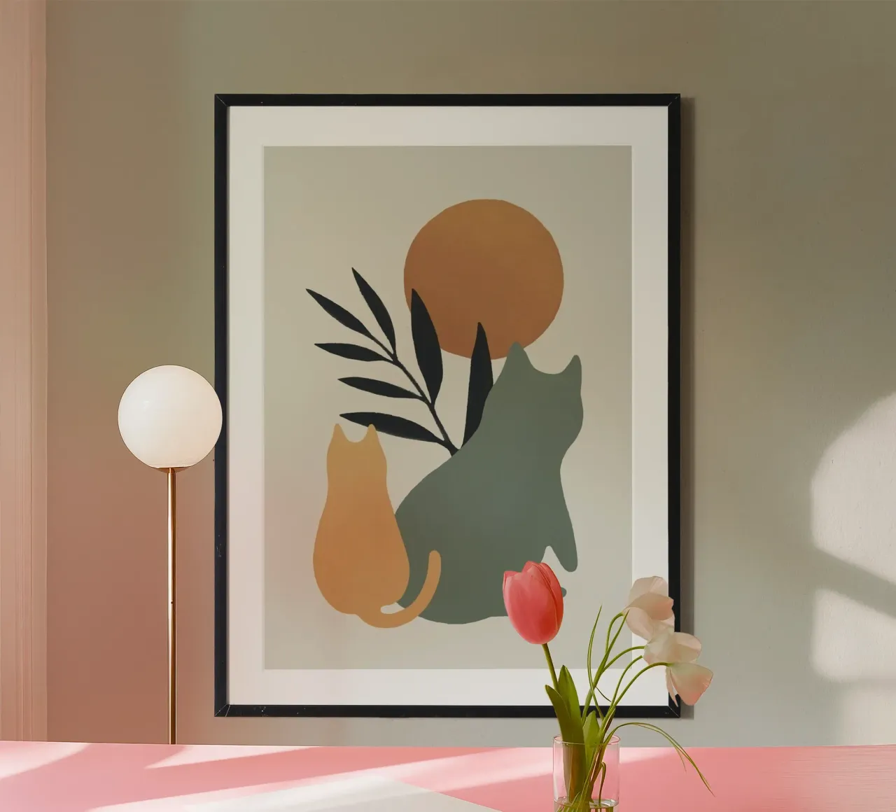 cat colorful with branch sun carta hahnemühle da andern