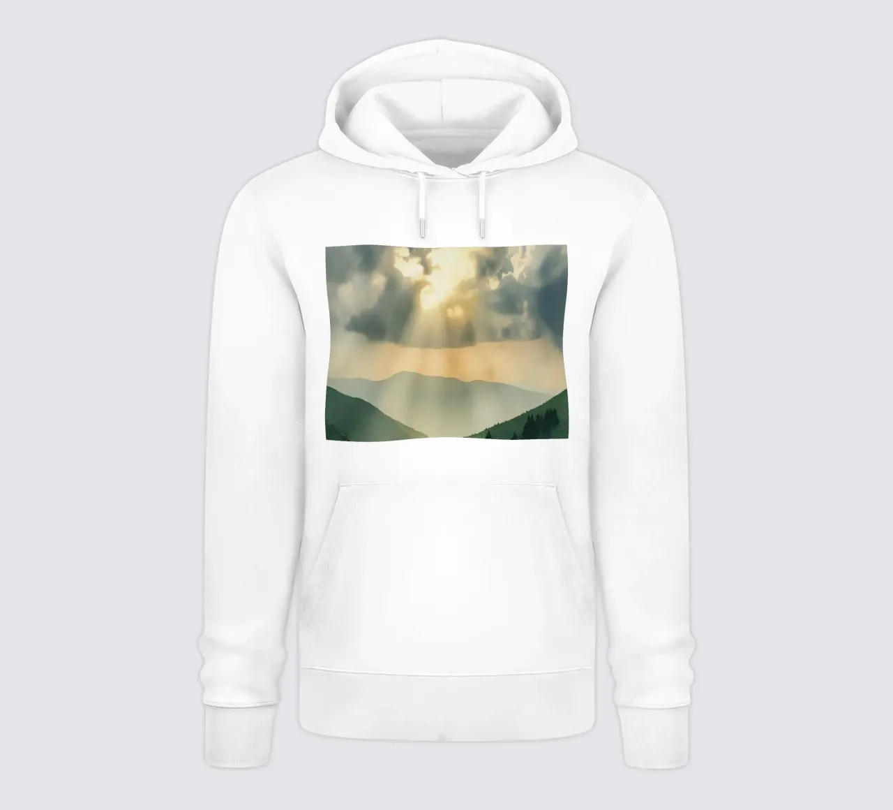 Paesaggio montano con raggi di sole felpa con cappuccio da DesignDoodle