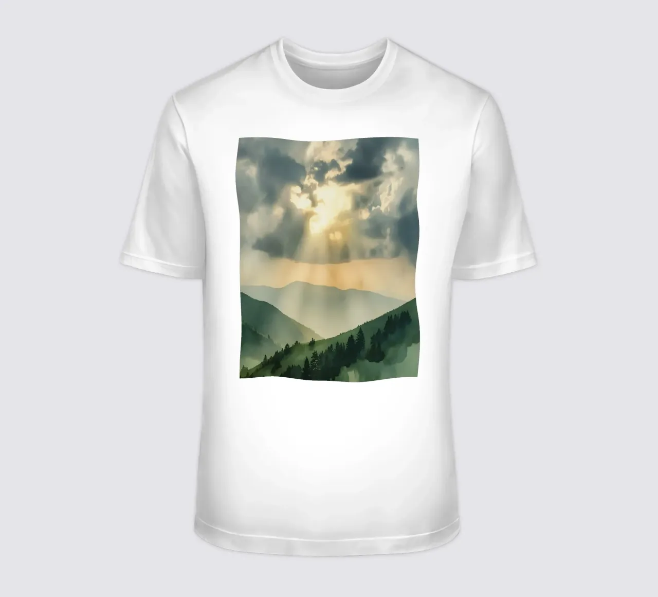 Paesaggio montano con raggi di sole t-shirt da DesignDoodle