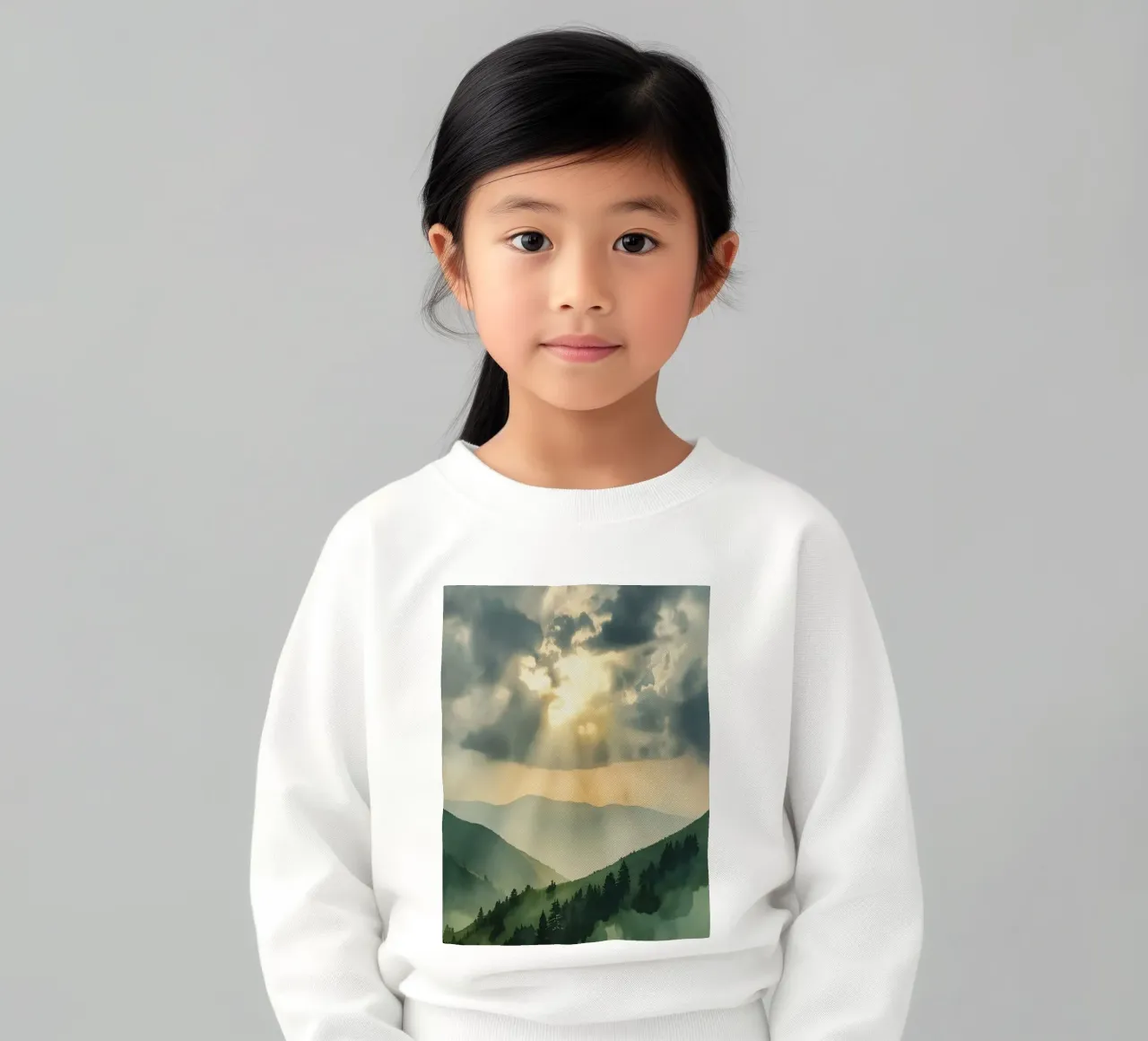 Paesaggio montano con raggi di sole felpa bambino da DesignDoodle