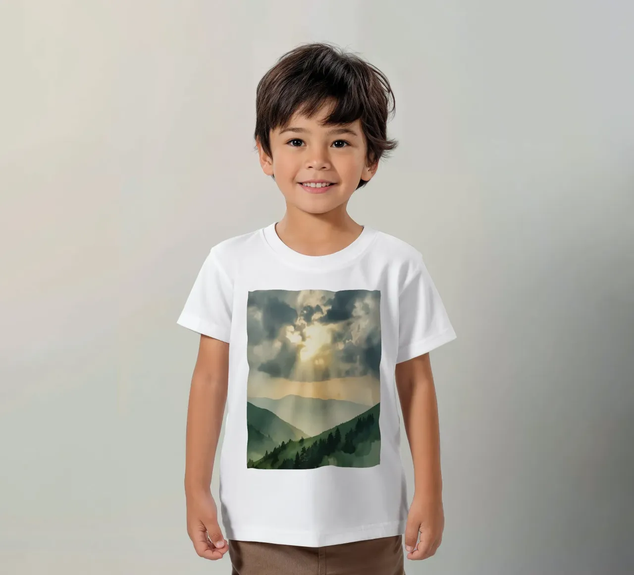Paesaggio montano con raggi di sole t-shirt bambini da DesignDoodle