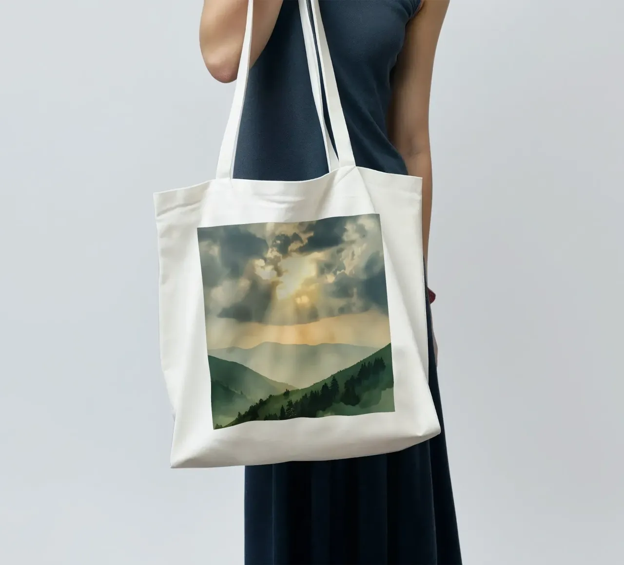 Paesaggio montano con raggi di sole borsa in juta da DesignDoodle