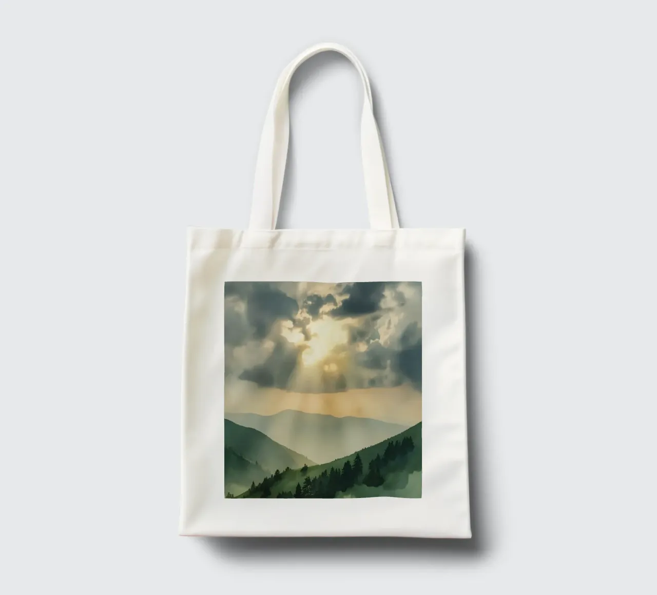 Paesaggio montano con raggi di sole borsa in juta da DesignDoodle