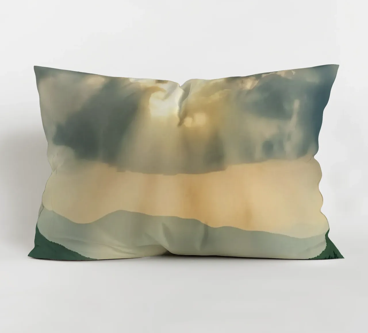 Paesaggio montano con raggi di sole cuscino da DesignDoodle