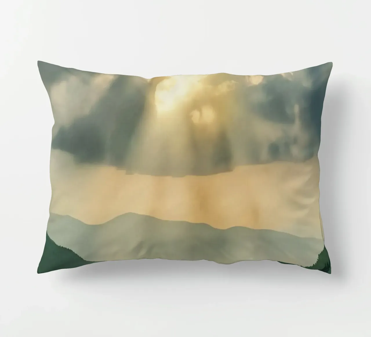 Paesaggio montano con raggi di sole cuscino da DesignDoodle