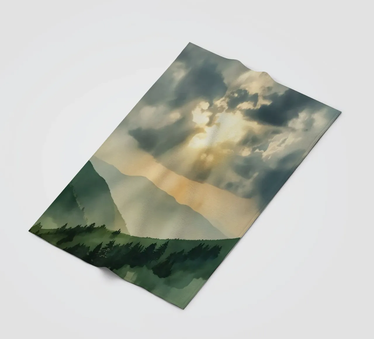 Paesaggio montano con raggi di sole coperta in pile da DesignDoodle