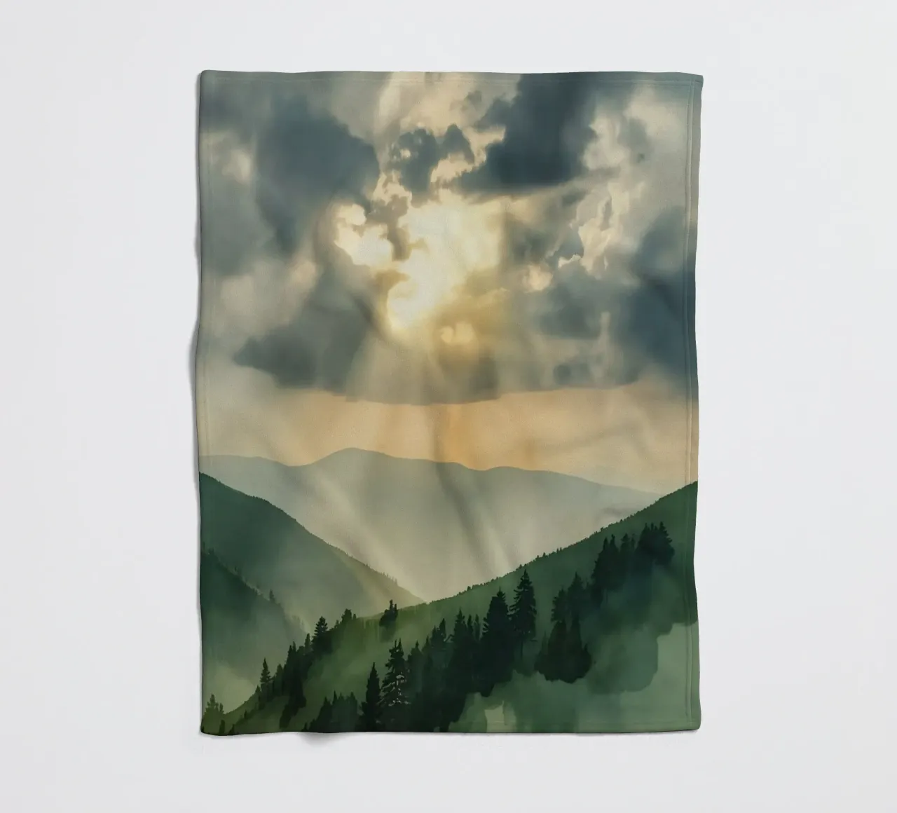 Paesaggio montano con raggi di sole coperta in pile da DesignDoodle