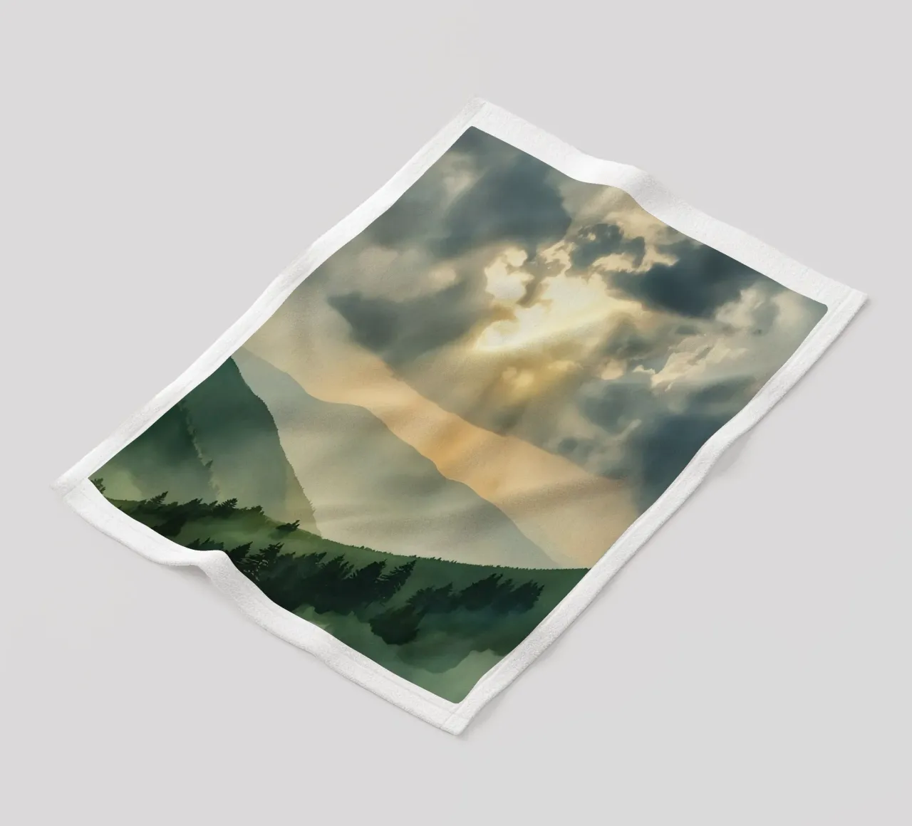 Paesaggio montano con raggi di sole coperta in pile da DesignDoodle