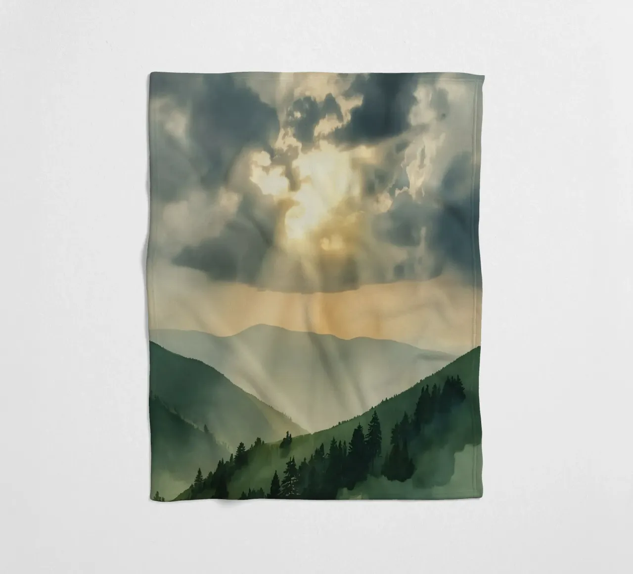 Paesaggio montano con raggi di sole coperta in pile da DesignDoodle