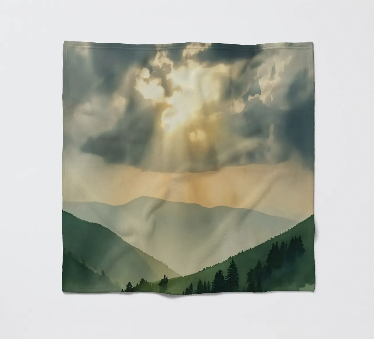 Paesaggio montano con raggi di sole coperta in pile da DesignDoodle