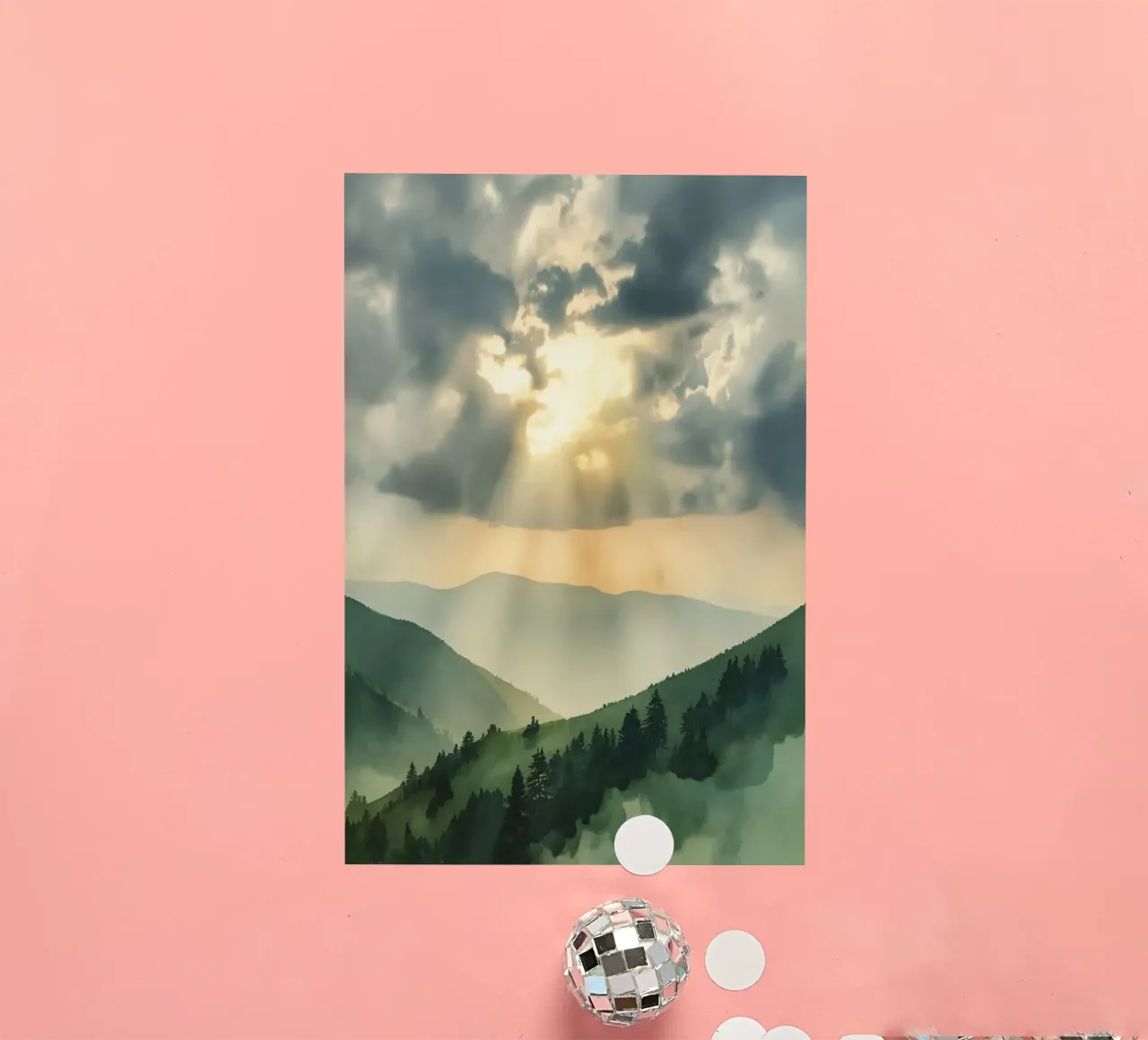 Paesaggio montano con raggi di sole adesivo da DesignDoodle