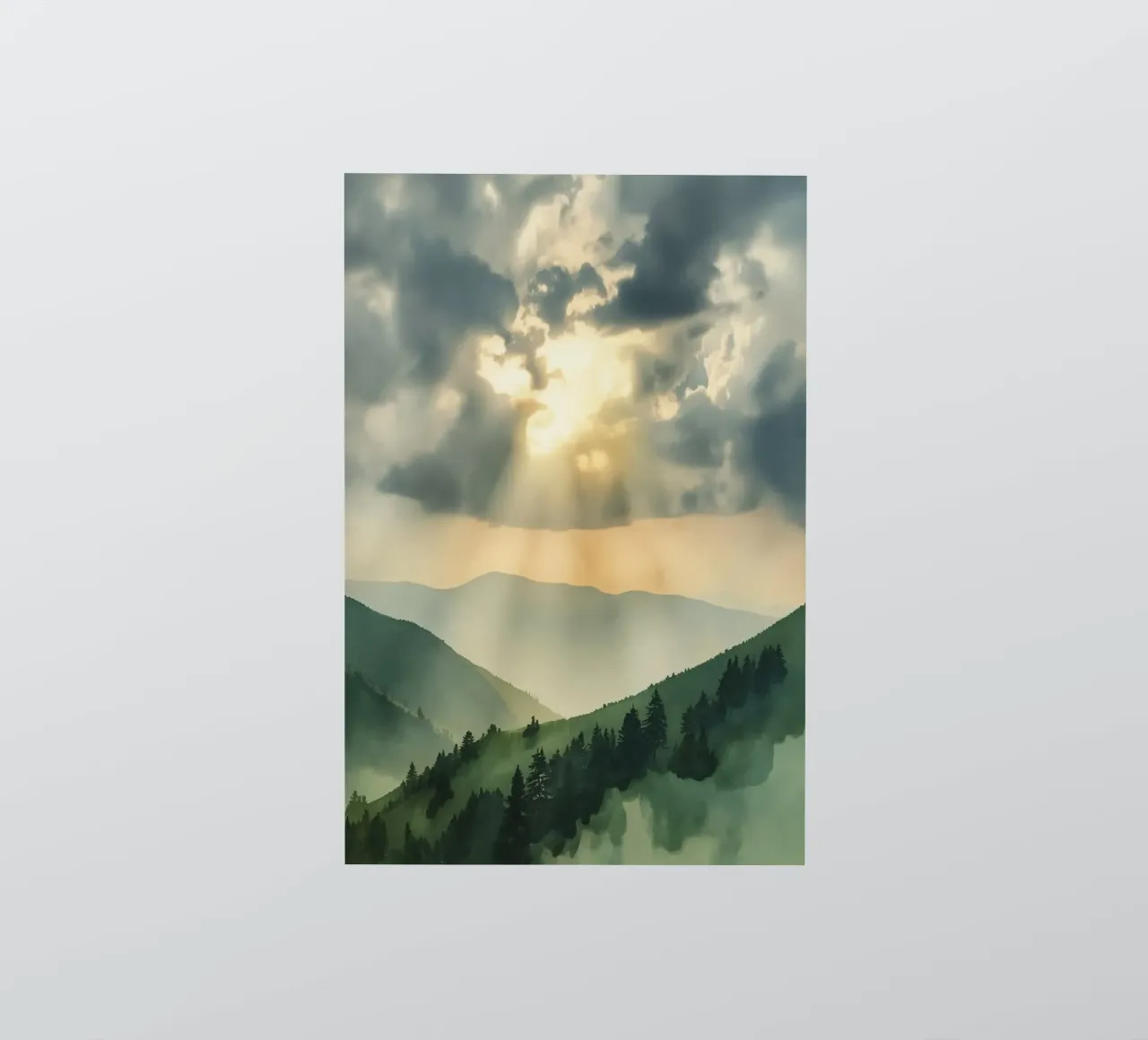 Paesaggio montano con raggi di sole adesivo da DesignDoodle