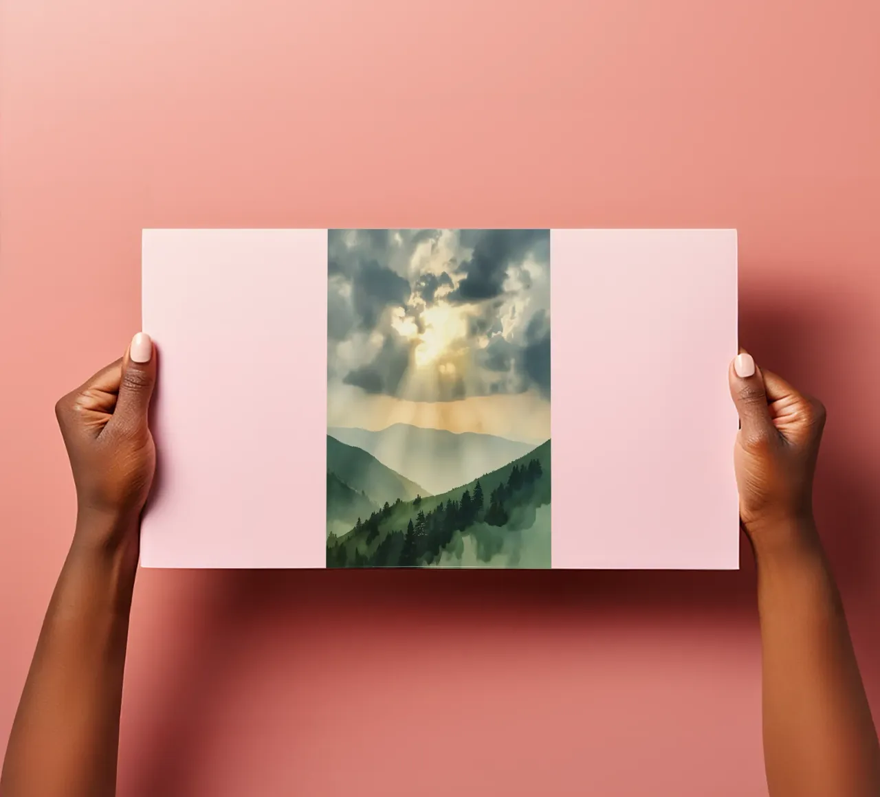 Paesaggio montano con raggi di sole foglio adesivo da DesignDoodle