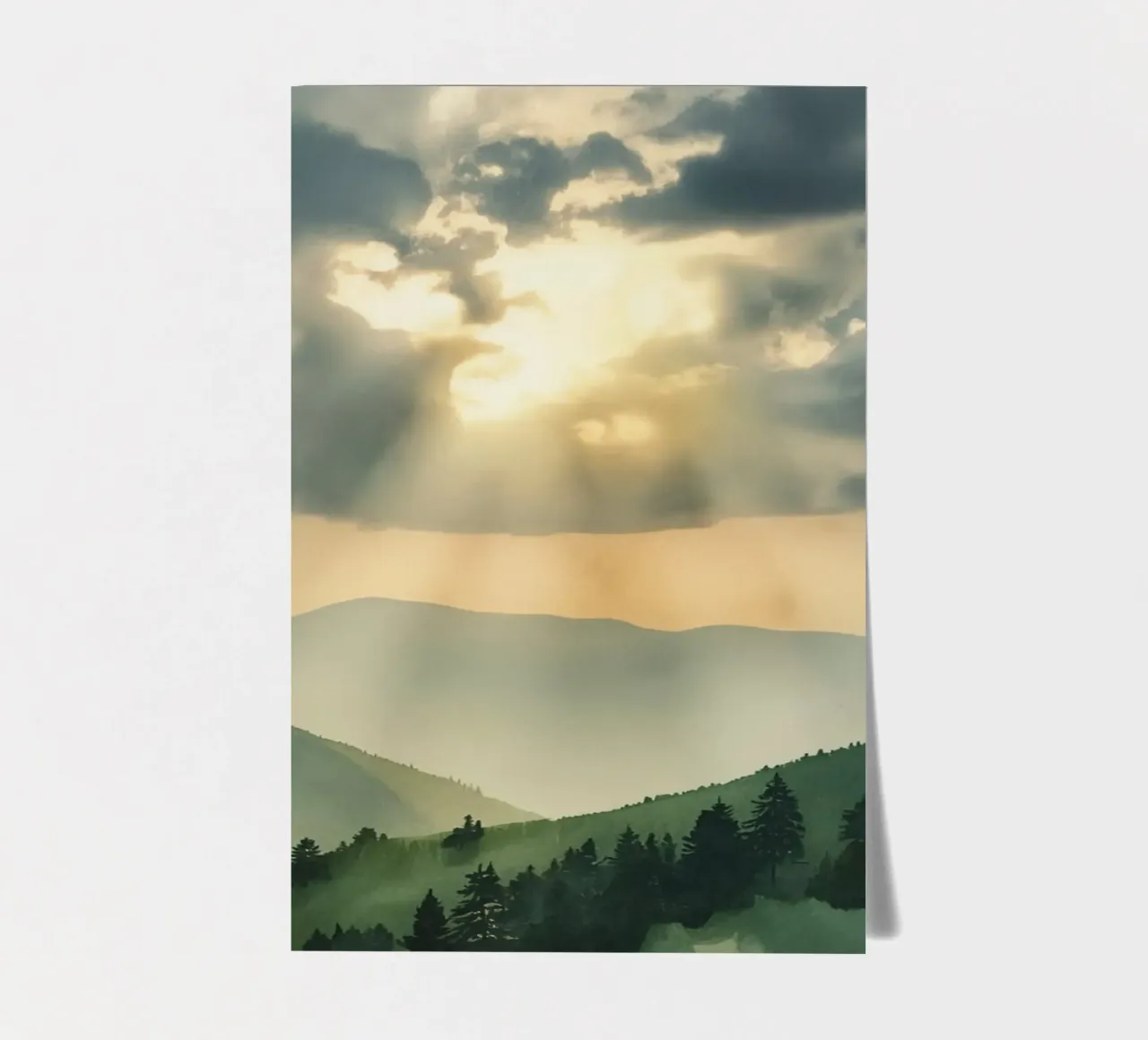Paesaggio montano con raggi di sole foglio adesivo da DesignDoodle