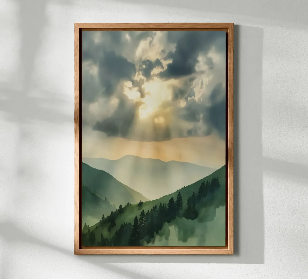 Paesaggio montano con raggi di sole alluminio dibond da DesignDoodle