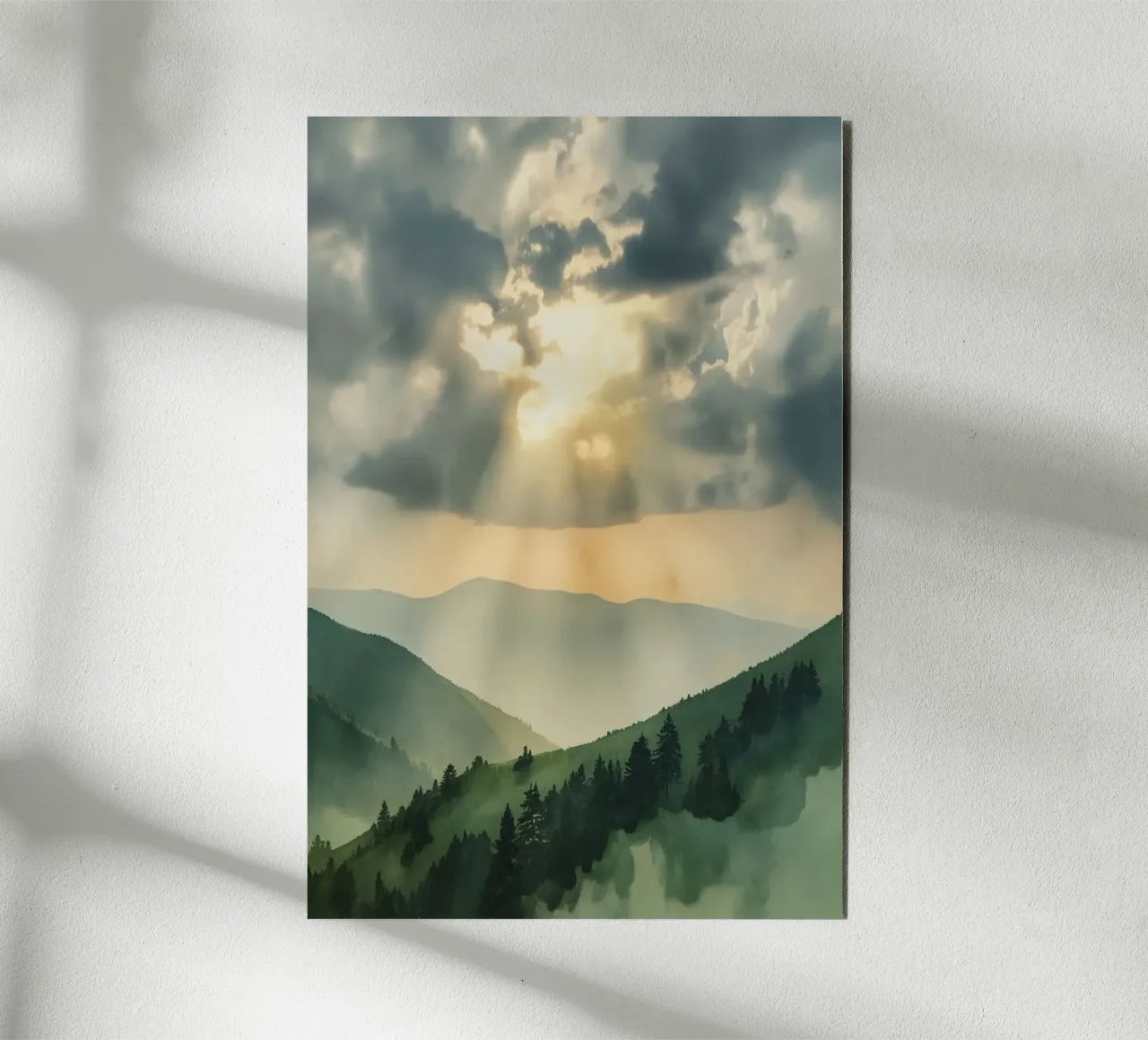 Paesaggio montano con raggi di sole alluminio dibond da DesignDoodle