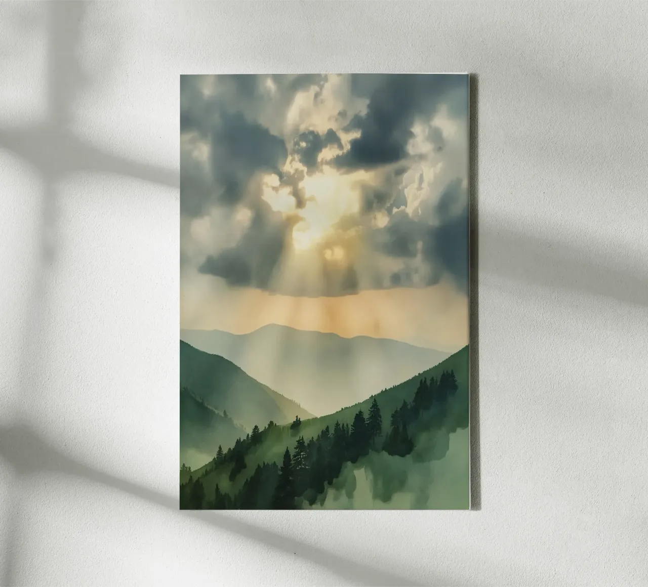 Paesaggio montano con raggi di sole tela da DesignDoodle
