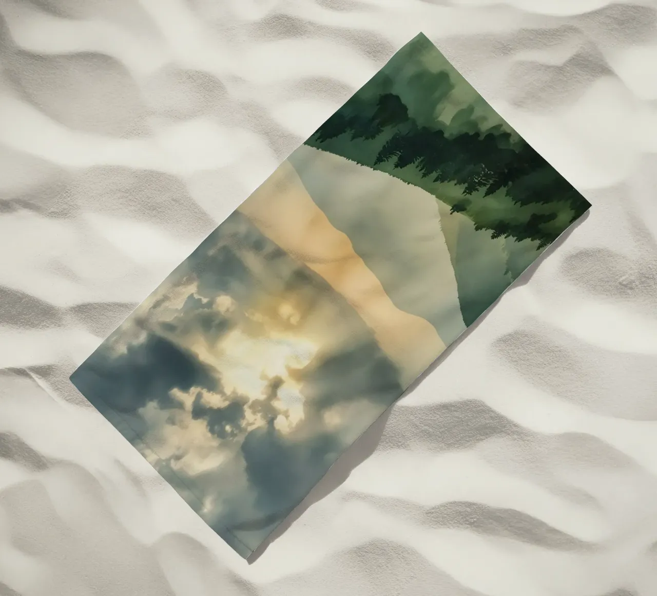 Paesaggio montano con raggi di sole telo mare da DesignDoodle