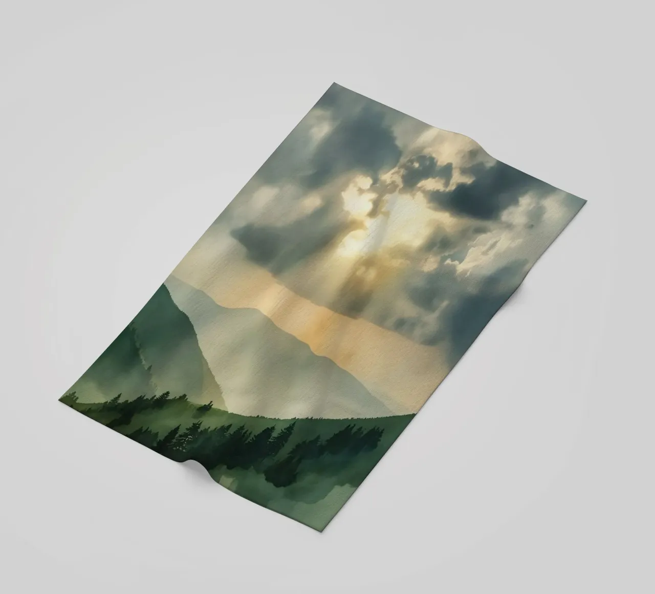 Paesaggio montano con raggi di sole telo mare da DesignDoodle