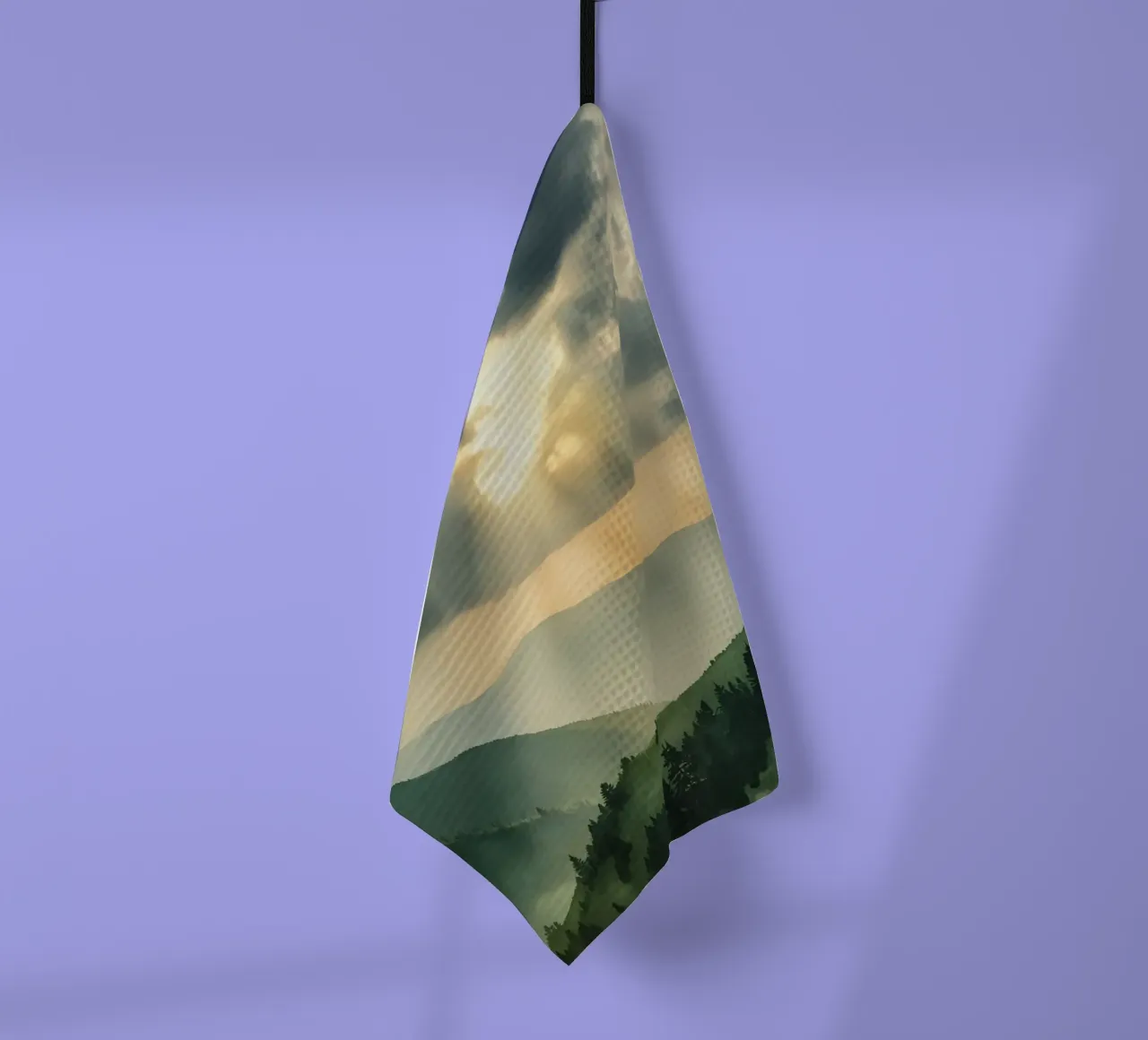 Paesaggio montano con raggi di sole canovaccio da cucina da DesignDoodle
