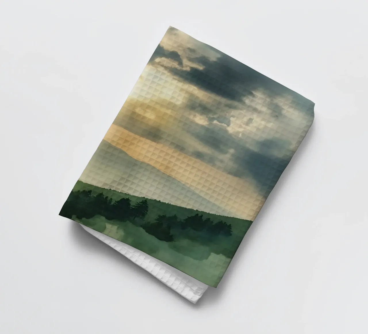 Paesaggio montano con raggi di sole canovaccio da cucina da DesignDoodle