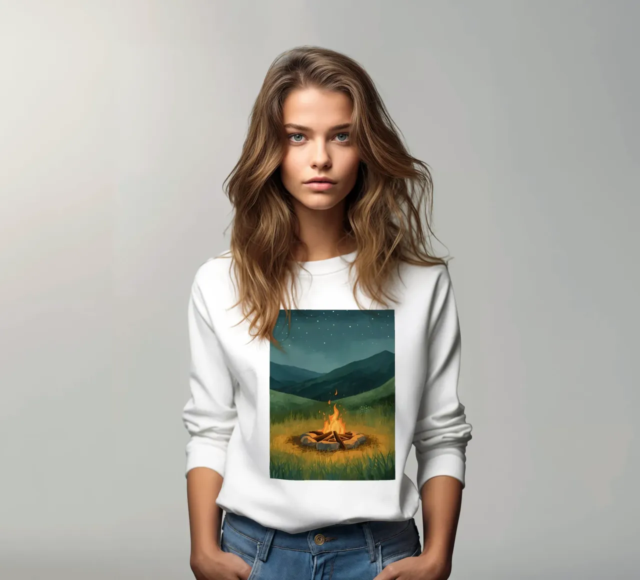 Accogliente falò notturno sulle colline erbose felpa da DesignDoodle